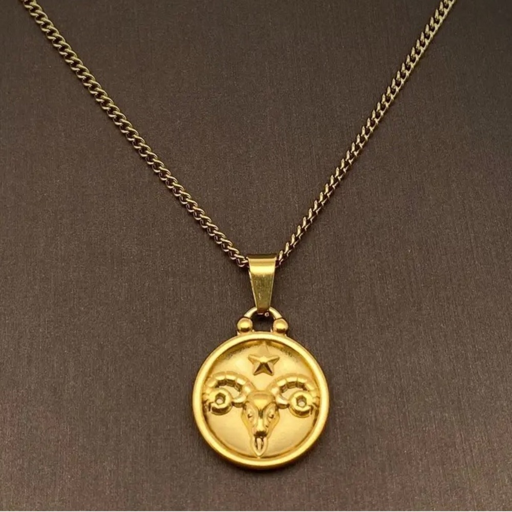 Gold Zodiac Pendant Necklace 2 sided